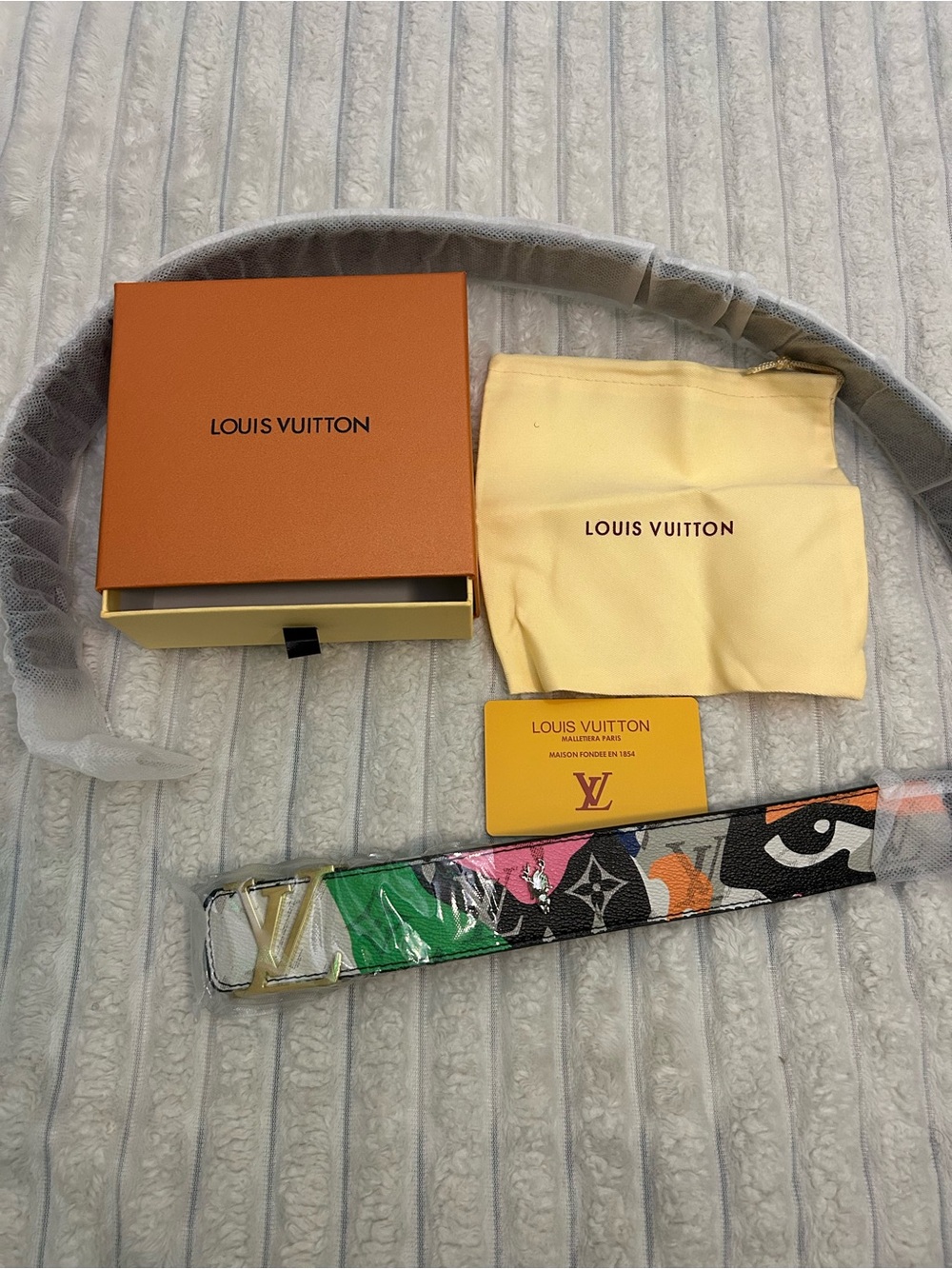 Louis Vuitton Multicolor Monogram Belt - Green Pink Orange Black - Picture 2 of 4
